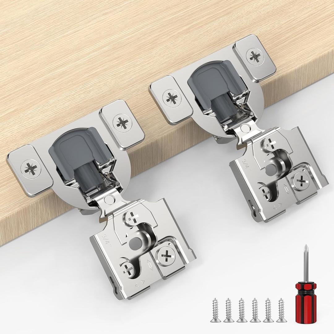 Furniware 60 Pack 30 Pairs 3/4 inch Overlay Soft Close Hinges for Face Frame Kitchen Cabinet Hinges Satin Nickel - 3 Way Adjustability Concealed Soft Close Hinges Damper Self Closing