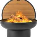 Iron Fire Pit Table with Lid, Extra Thick and Heavy Duty Fire Bowl, Deep Round Firepit for Outdoor Bonfire Gatherings, Wood Burning Firepits for Outside Patio, Modern Outdoor Fire Pits (24-inch, Black)