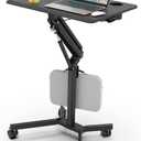 JOY Worker Standing Desk, 28" Small Height Adjustable Rolling Laptop Desk, Portable Sit-Stand with Lockable Wheels, Ergonomic Desktop Table for Home Office, Black