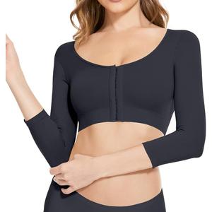 KSKshape Arm Shaper for Women Post Surgery Arm Lipo Compression Sleeves Front Closure Shapewear Bra Posture Corrector (Medium, Black)