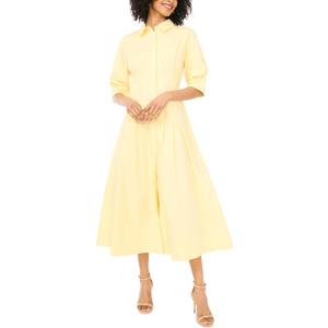 Vince Camuto Women's 3/4 Sleeve Button Up Maxi Pleated Shirt Dress (Medium, Lemon Cream)