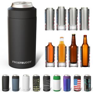 Frost Buddy Universal Can Cooler - Fits All - For Regular 12 & 16 oz or Slim-Size Bottles - Insulated Double-Walled Stainless Steel (Matte Black)
