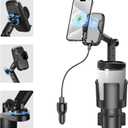 This Hill 3-in-1 Wireless Car Charger Cup Holder, 15W Fast Charging Mount with Adjustable Base & 360 Rotation, Universal Phone Holder Compatible with iPhone & Android (Car Adapter Included)