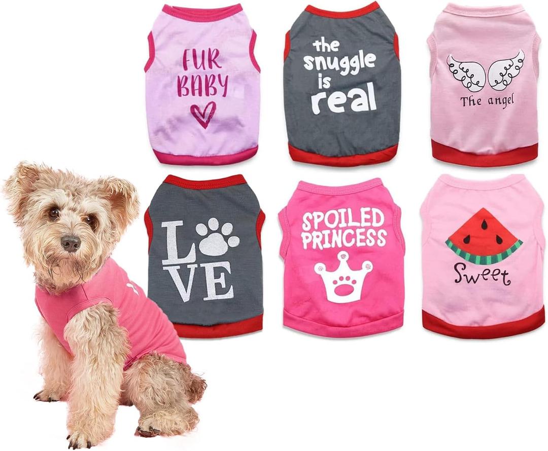 6 Packs Puppy Shirts - Girl Dog Clothes, Girls T Shirt for Small Dogs, Puppy Tshirt, Cat Clothing Female, Size: Small