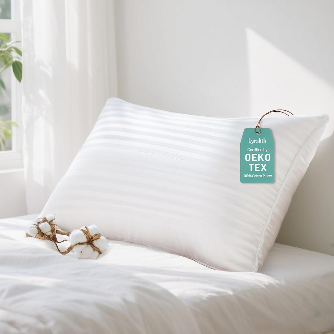 Hypoallergenic Cotton Cover with Soft Down Alternative Pillow, Standard/Queen Size, Luxury Hotel Quality, Ideal for Side, Back and Stomach Sleepers, Oeko-TEX Certified