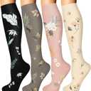 Iseasoo 4 Pairs Compression Socks for Women Circulation-Best Support for Nurses,Running,Athletic,Travel (Small-Medium, 09-black/grey/pink/beige)