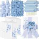 Fullhawl 100 Sets Wedding Invitations Wraps Set Pre Folded Vellum Jackets for 5 x 7 Invitations Dried Flowers Wax Seal Stickers Chiffon Silk Ribbon for Wedding Birthday Bridal Shower Craft DIY (Blue)
