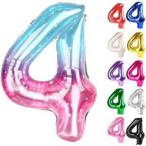 Starry Sky Number 4 Balloon 40 Inch, 4 Balloon Number, 4th Birthday Decorations, Starry Sky Party Supplies for Boys Girls