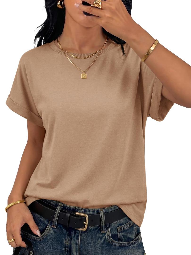 Tankaneo Womens Oversized T-Shirts Summer Casual Short Sleeve Basic Tees (L)
