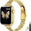 MioHHR Slim Metal Bands Compatible with Apple Watch Bands for Women 38mm 40mm 41mm 42mm (Series 11 10), Stainless Steel Strap Bands for iWatch Series 11 10 9 8 7 6 5 4 3 2 1 SE3/2/1, Gold