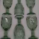 WHOLE HOUSEWARES Coloured Green Vintage Wine Glass Goblet, 8.5 oz Embossed Design, Wedding, Party Glass Set of 6 (Green)