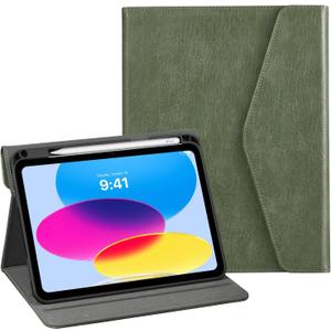 CoBak Premium Leather Case for iPad (A16) 11th Generation 11 Inch (2025), iPad 10th Generation 10.9 Inch (2022) - Elegant Magnetic Flip Cover with Auto Wake/Sleep, Pencil Holder, and Multi-Angle Stand (Green)