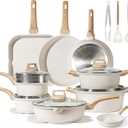 CAROTE 22pcs Pots and Pans Set Nonstick, Cookware Set White Granite Induction Kitchen Cooking Set w/Frying Pans & Saucepans& Grill Pan(PFOS, PFOA Free) (22 Piece, Cream White)