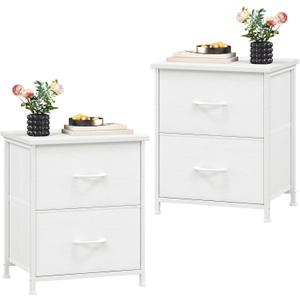 Somdot Nightstand Set of 2, Small Dresser for Bedroom with 2 Drawers, Bedside Table Night Stand End Table with Fabric Bins for Bedroom Kids Closet Dorm Guest Room, White Leather