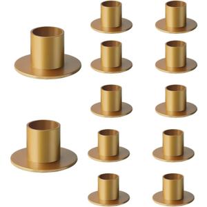 12 Pcs Brass Gold Taper Candle Holders Elegant Candlestick Set for Table Centerpieces, Festive Mantel Displays & Sophisticated Home Decor