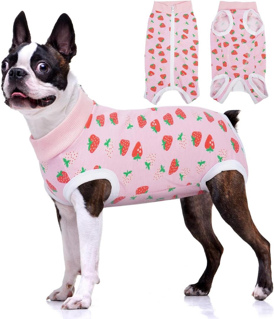 BRKURLEG Dog Recovery Suit After Surgery Female Male, Back Zipper Spay Recovery Suit for Dogs & Cats, Anti-Licking Puppy Surgical Onesie for Abdominal Wound, Cone Alternative, Pink XL