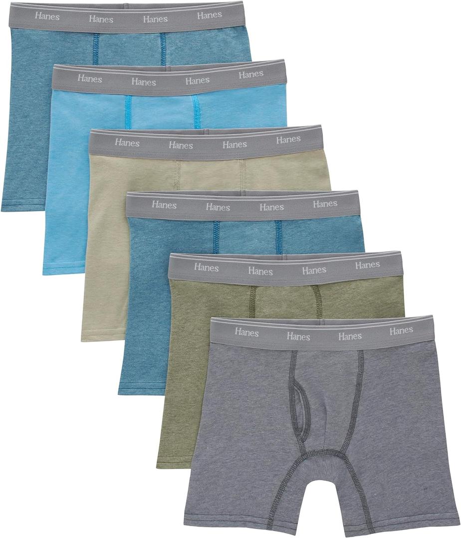 Hanes boys Originals Boxer Briefs, Stretch Cotton Underwear, Assorted, 6-pack (Small, Tan/Blue Oasis/Cargo Olive/Grey - 6 Pack)