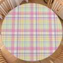 Easter Plaid Round Fitted Tablecloth with Elastic Spring Pastel Table Cloth Holiday Decorative Washable Seasonal Pink Checkered Decor Table Cover Outdoor Kitchen Dining Home Picnic for 40"-44" Table