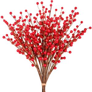 Red Berry Twig Stem, Artificial Burgundy Berry Picks for Christmas Tree Decorations, Valentines, Crafts, Wedding, Holiday Home Decor