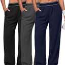 Coume 3 Pack Women Lightweight Straight Leg Pants Quick Dry Baggy Track Pants Elastic Waist Yoga Workout Trousers with Pocket (M)