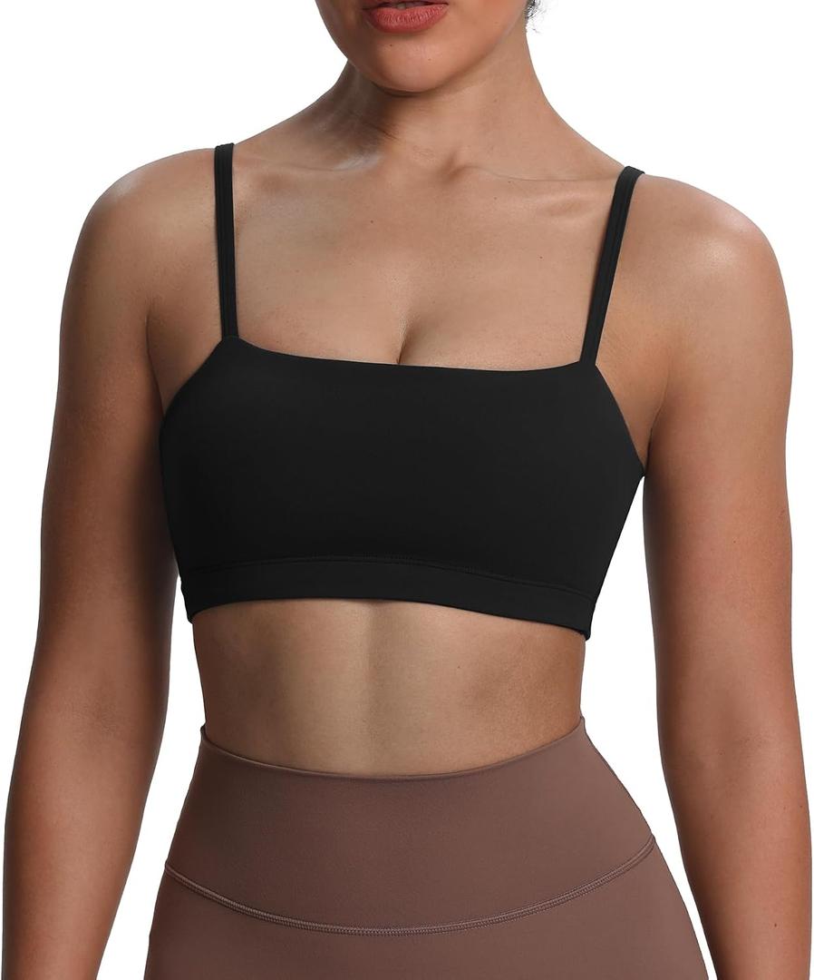 Aoxjox Women's Workout Bandeau Bras Training Fitness Running Yoga Crop Tank (Black, S)