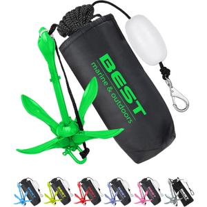 Best Marine and Outdoors Kayak Anchor, 3.5 Pound Anchor System Kit for Kayaks, Canoes, SUP Paddle Boards & Jet Skis, Fishing, Boating & Kayaking Accessories (Green)