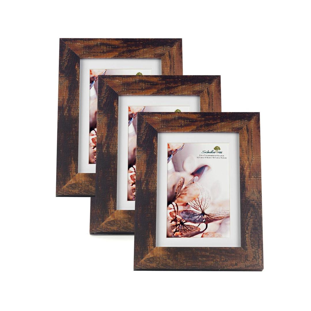 brown 5x7 Picture Frame set of 3,Display 5x7 without Mat or 4x6 with Mat