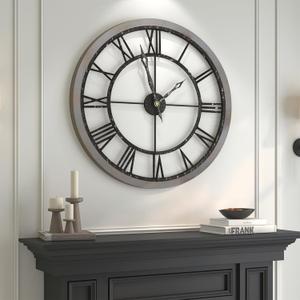 Cuspin 36 Inch Large Farmhouse Wall Clock for Living Room Decor, Handcrafted Silent Non Ticking Battery Operated Rustic Wall Clock with Solid Wood Frame and Roman Numerals