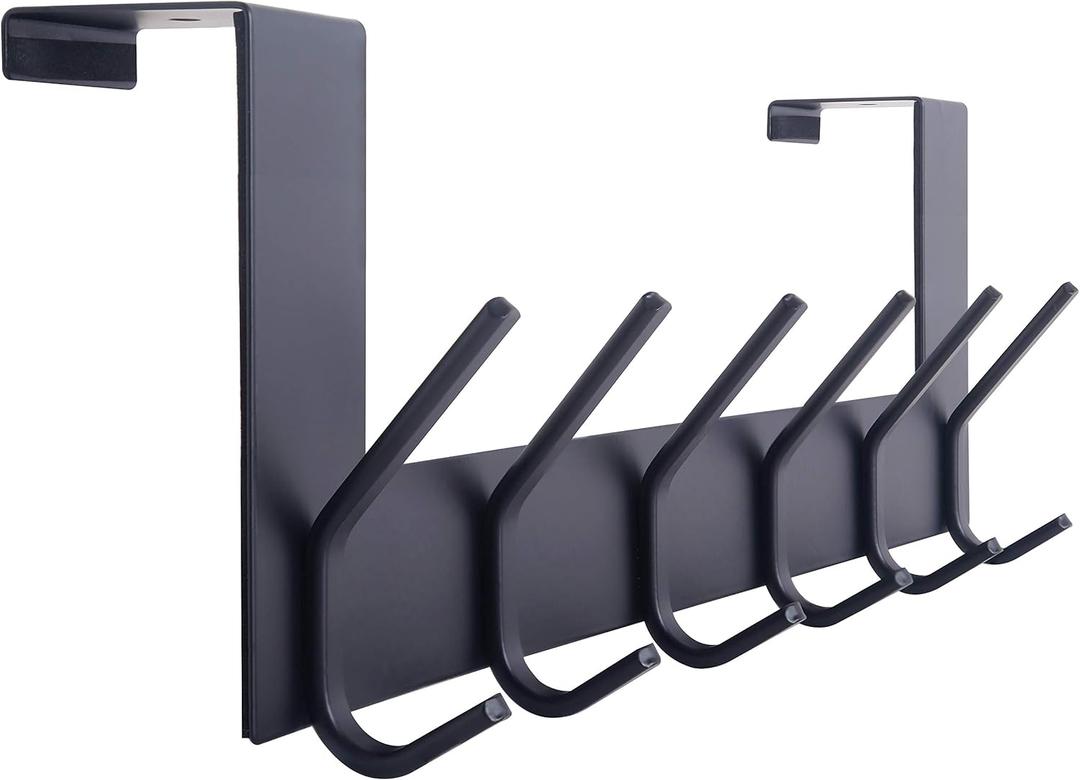 WEBI Over The Door Hooks Door Hanger,Over The Door Towel Rack with 6 Hooks for Hanging,Door Coat Towel Hanger Door Coat Rack,Black (1 Pack)