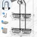 Adjustable Shower Caddy Hanging for Handheld Showerheads - Never Rust Shower Hanging Organizer, Upgraded Bathroom Shower Rack with Soap Basket, Hooks and Toothbrush Holder (Black)
