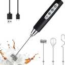 YUSWKO Black Handheld Milk Frother Wand for Coffee, Rechargeable Electric Whisk with 3 Heads 3 Speeds Drink Mixer Coffee Frother For Latte, Cappuccino, Hot Chocolate, Egg