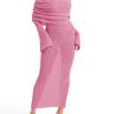 Saodimallsu Womens Off Shoulder Summer Maxi Dress Bell Long Sleeve Sexy Bodycon Strapless Sheer Beach Swimsuit Coverup Pink, Small