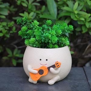 Smiley Face Plant Pot Cute Guitar Planter with Drainage Holes Funny Small Flower Pots for Indoor Succulent, Unique Gifts for Plant Lover (Large)