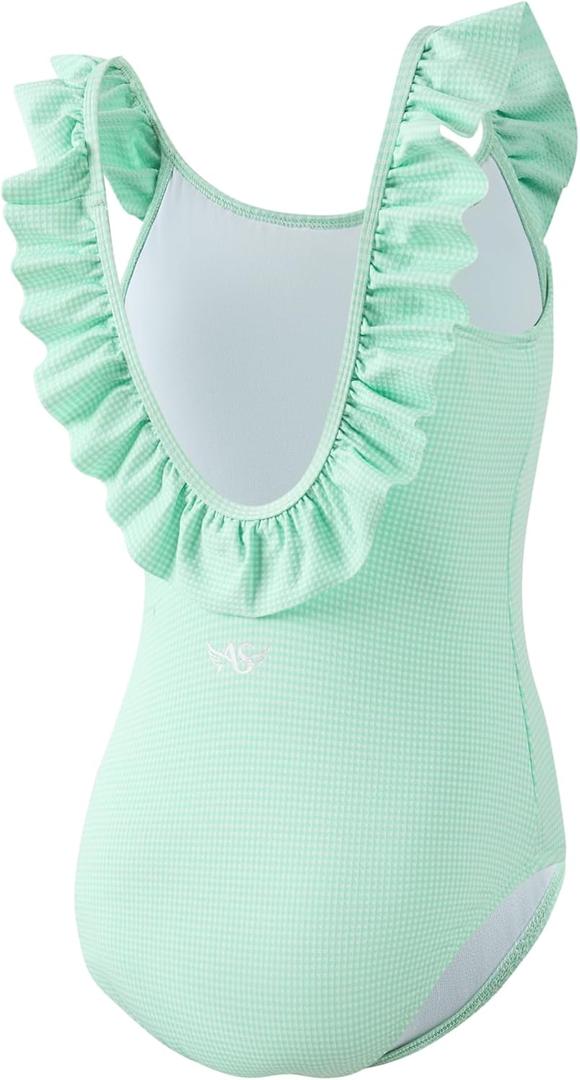 Angel season Girls One Piece Swimsuits Teens Bathing Suit Straps Kids Cute Swimwear with UPF 50+ Daisy Halter Size 7-14 (13-14 Years, Green Lattice)