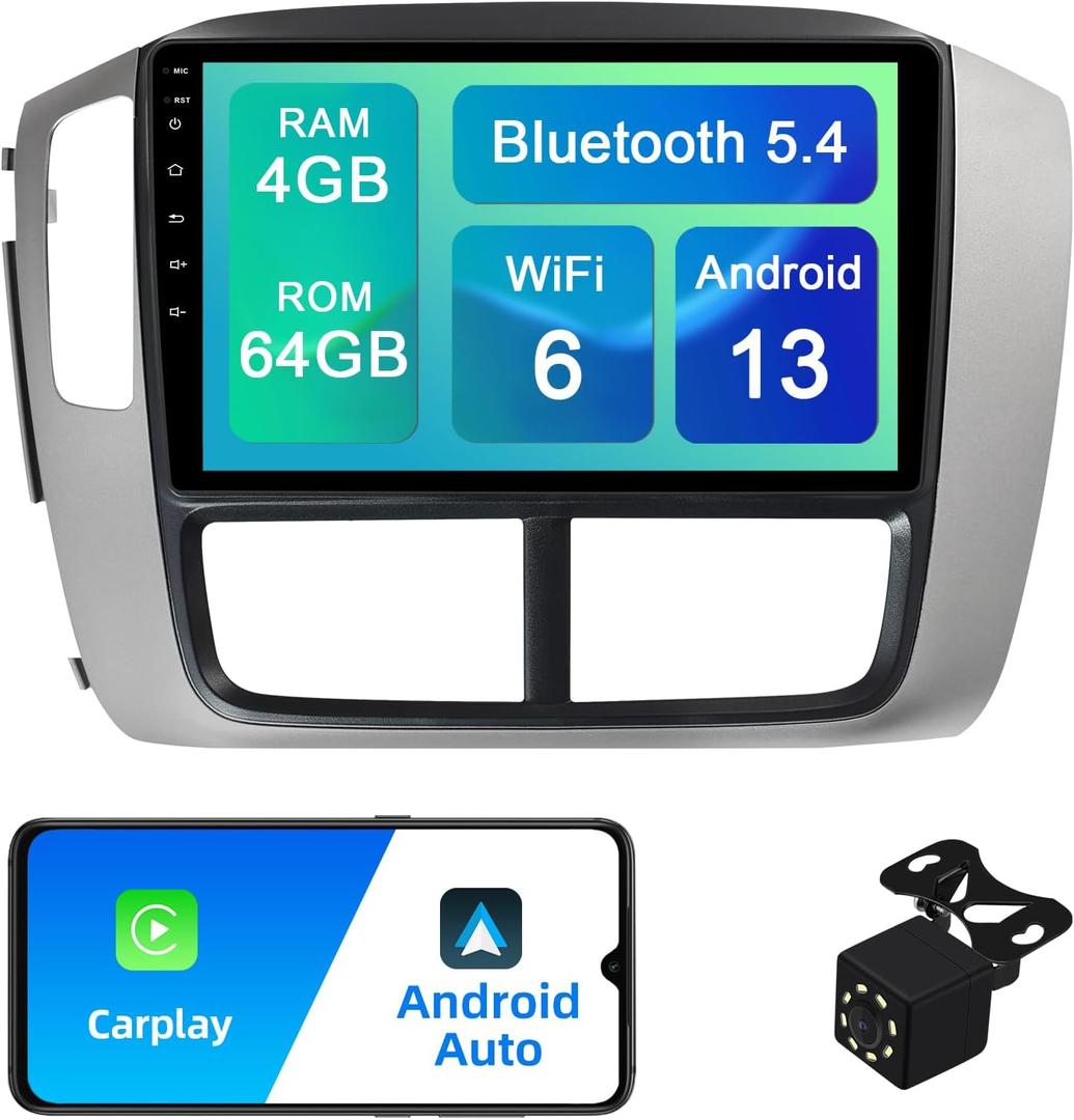 4+64G Android 13 Double Din Car Stereo for Honda Pilot 2006-2008 with 9 Inch Touchscreen Radio Built-in Wireless Carplay/Android Auto/GPS/Bluetooth/FM/AUX-in/Steering Wheel Controls