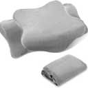 Plush Cervical Neck Pillowcase (Only Pillowcase) with Zipper Ergonomic Pillow Cover Contour Pillow Cover Fuzzy Cases for Side Back Stomach Sleepers(Gray,Standard Size)