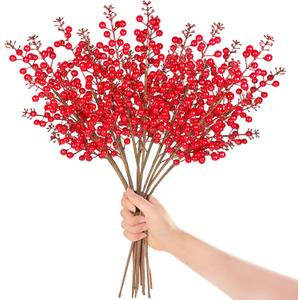 Xanllaxa 12Pcs Christmas Red Berry Stems,20" Artificial Berry Stems Branches,Burgundy Berry Floral for Xmas Tree,Home Decor,Wedding,Floral DIY Crafts
