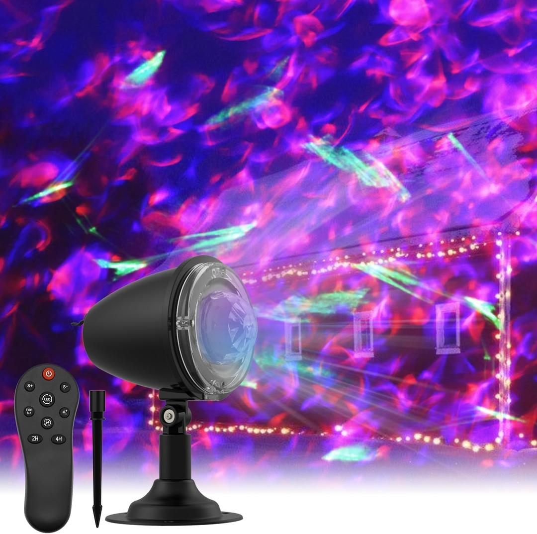 Christmas Laser Projector Lights - Waterproof Holiday Projector Outdoor with 10 Color, Aurora & Ocean Wave Pattern, Outside Landscapes Spotlights for House,Garden,Yard Halloween Christmas Decoration