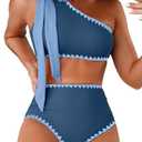 Herseas Women's One Bow Shoulder Bikini Sets 2 Piece Ruched Swimsuit Elegant Bathing Suit L