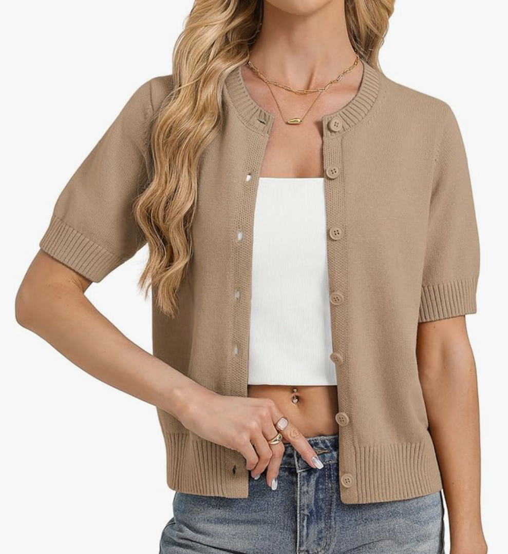 GRACE KARIN Womens Casual Short Sleeve Cardigan Lightweight Summer Cardigan Sweater 2026 Button Up Cropped Shrug Sweater, 2XL