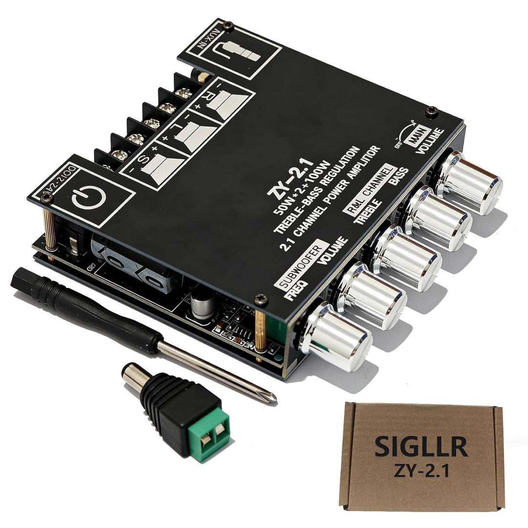 Bluetooth 5.1 Audio Stereo Amplifier Board,200W HiFi 2.1 Channel Mini Subwoofer Power Amp Module with Treble & Bass Control,DC 12-24 V, Audio Amp Board for Home DIY Wireless Speaker