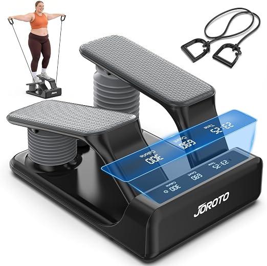 JOROTO Home Air Resistance Stepper Mini Stepper with 5 Levels Dimmable + Strips, 300 LBS/300 LBS / 300 LBS Silent Rechargeable LED Screen for Apartment & Home Gym