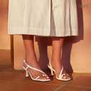 IDIFU IN3 Kitten Heels Strappy Slingback Open Square Toe Short Low Small Heeled Sandals Wedding Bridal Prom Bride Bridesmaid Dress Shoes For Women Comfortable Work Cute Trendy Fashion Heels (6, White Pu)