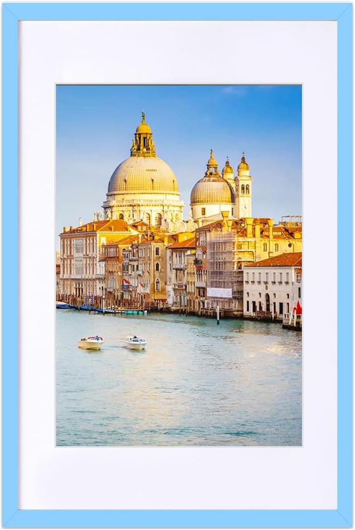 wyooxoo 16x24 Poster Frame Blue Made of Solid Wood Picture Frames Display Pictures 12x18 with Mat or 16x24 Without Mat Colorful Frame For Horizontal Vertical Wall Mounting