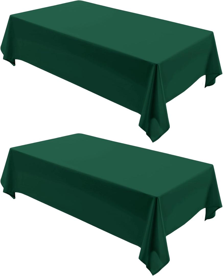2 Pack Green Christmas Tablecloth - 60 x 84 Inch Rectangle, Waterproof & Wrinkle Resistant Polyester Table Cover for Dining Table, Buffet Parties, Camping