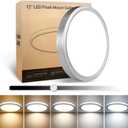 1Pack 12 Inch Brushed Silver LED Flush Mount Ceiling Light, 25W, 3000LM, CRI 95+, 2700K-5000K 5-Color Selectable & Dimmable, Thin Flat Surface-Mounted Fixture for Bedroom, Hallway, Living Room