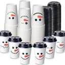 Sliner 120 Pcs Christmas Snowman Disposable Paper Coffee Tea Cups with Lids Winter Wonderland Xmas Cocoa Cups for Juice Hot Cold Beverage Drinks Seasonal Holiday Party Supplies(12 oz)