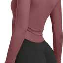 LASLULU Womens Long Sleeve Workout Tops Crop Tops Crew Neck Ribbed Slim Fitted Breathable Running Yoga Going Out T-Shirts (S)