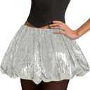 Women Sequin Sparkly Mini Skirt with Shorts Underneath for Concert Festival Rave Outfit Nye Costume (Gray, S)