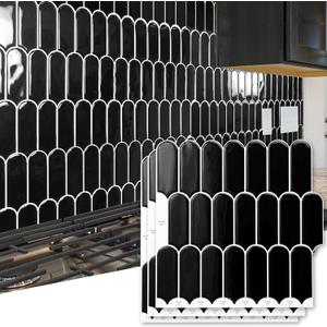 Art3d 10-Sheet Peel and Stick Kitchen Backsplash Tile, Vinyl Stick On Wall Tile Sticker for Bathroom Laundry Room Back Splashes, 12"x12" Black